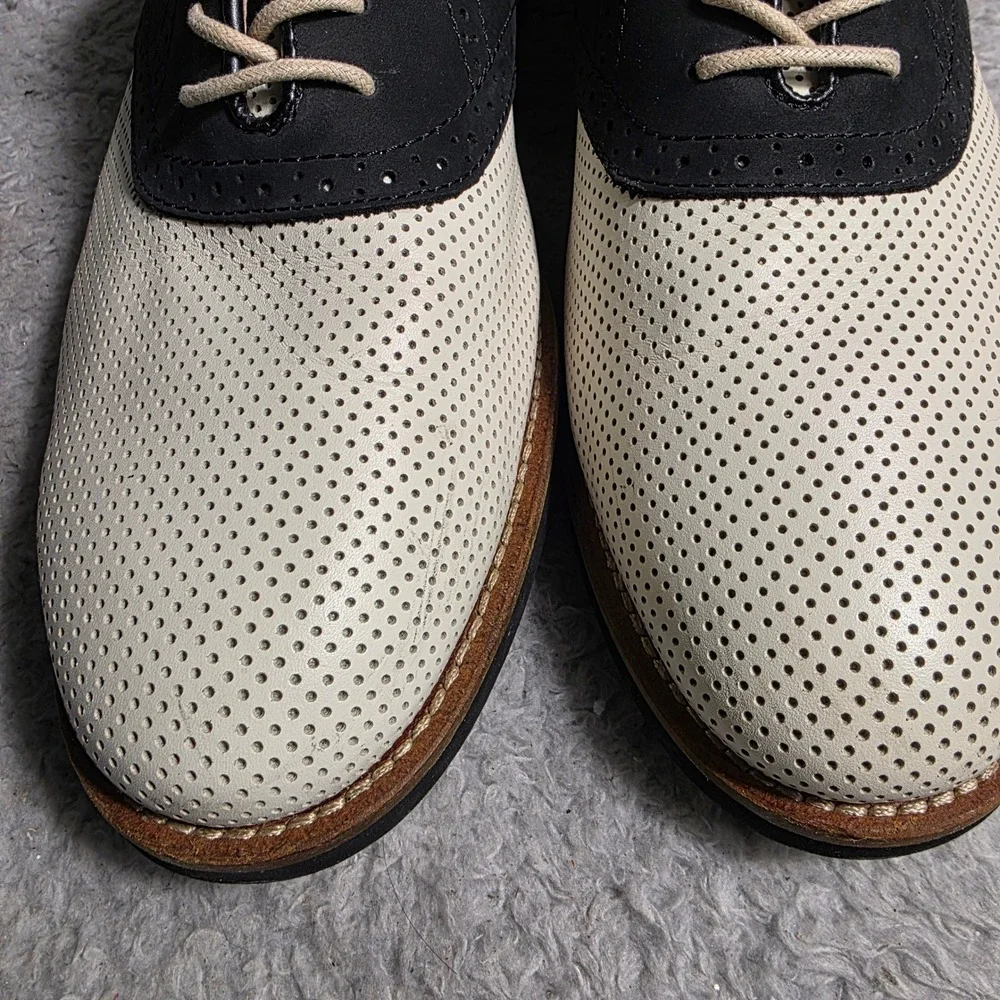 GH Bass Burlington Saddle Shoes Black White Perforated Leather Men 12D Excellent